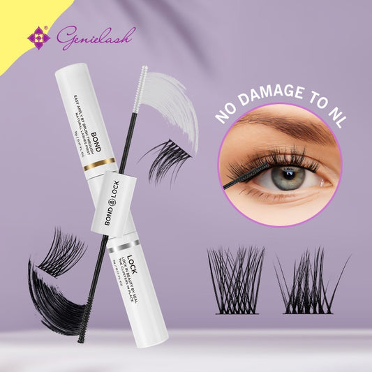 Genielash 2 in 1 Bond and Seal/Lock Dual-Ended Eyelash Glue for DIY Eyelash Extensios Long Lasting Waterproof Spiral Brush